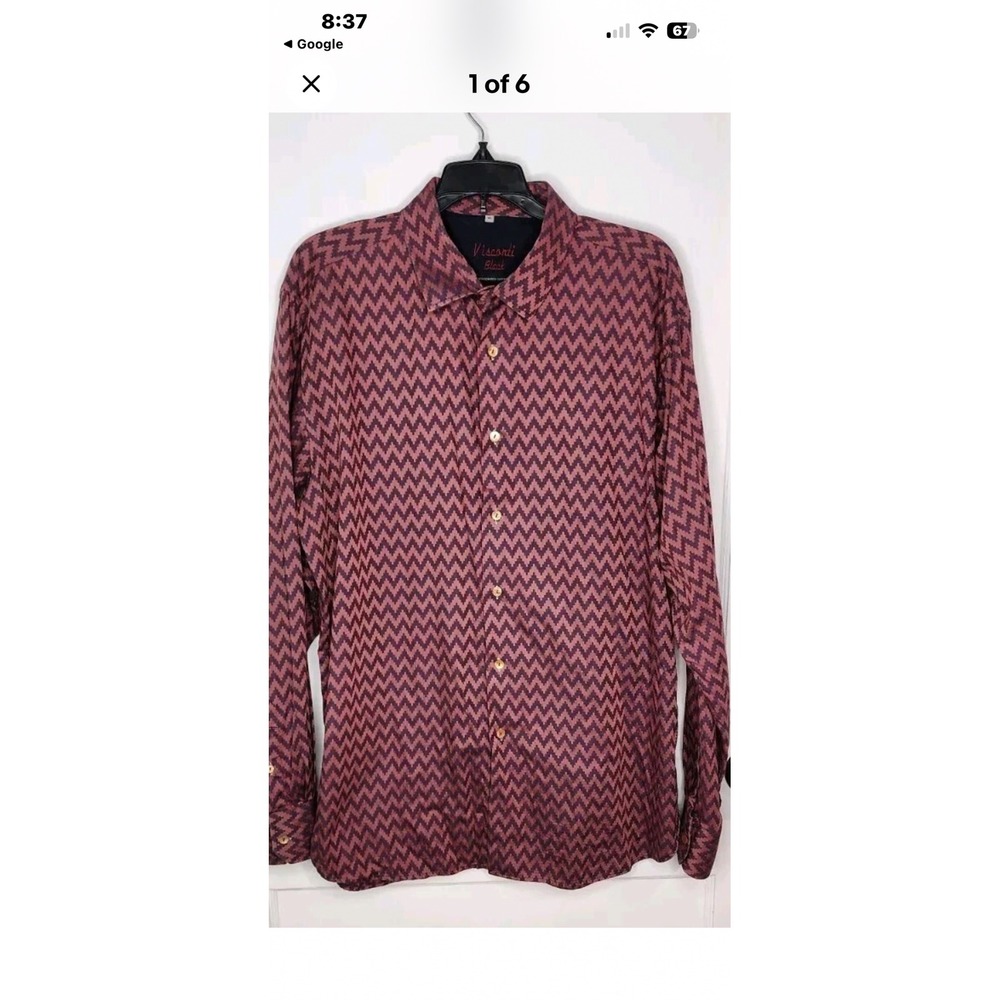 Visconti Black Mens XL Geometric Zigzag 2 Ply Mercerized Cotton‎ Shirt Portugal
